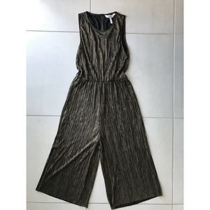BCBGeneration Gold Metallic Crinkle Cropped Wide Leg Jumpsuit